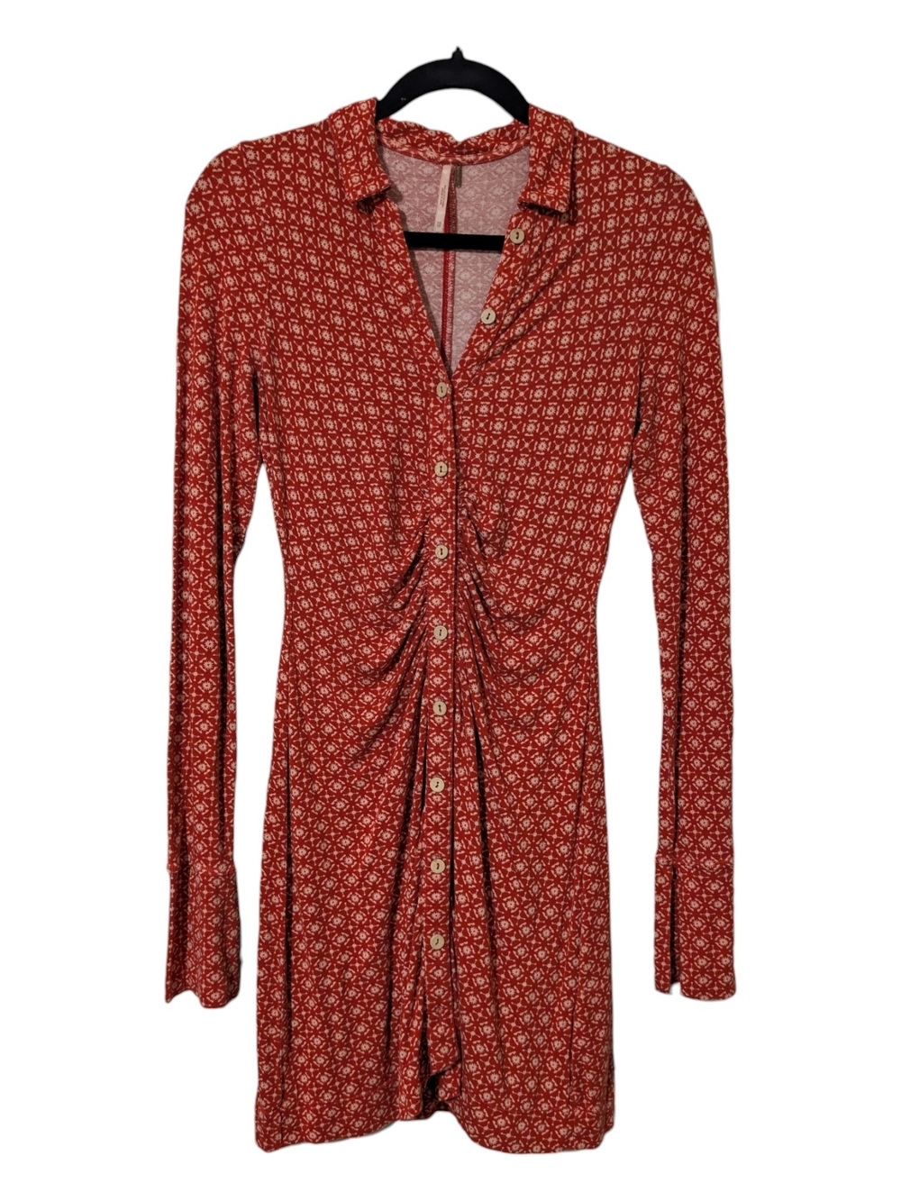 Free People Shayla Mini Dress Red Micro-Print Button Mini Dress - Picture 4 of 13